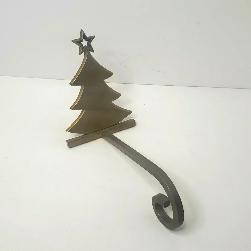 Vintage Cost Plus Brass Christmas Tree Stocking Holder For Mantel